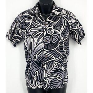 Rix Hawaii Boy XL Button Up Short Sleeve Shirt Black White Tropical Tribal Aloha